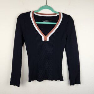 7 For All Mankind Italian Yarn Lightweight Knit V-Neck Sweater XS *Flawed*
